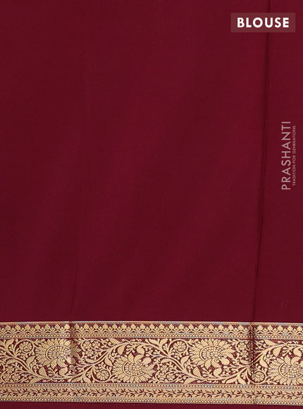 Semi mysore silk saree maroon with plain body and zari woven border