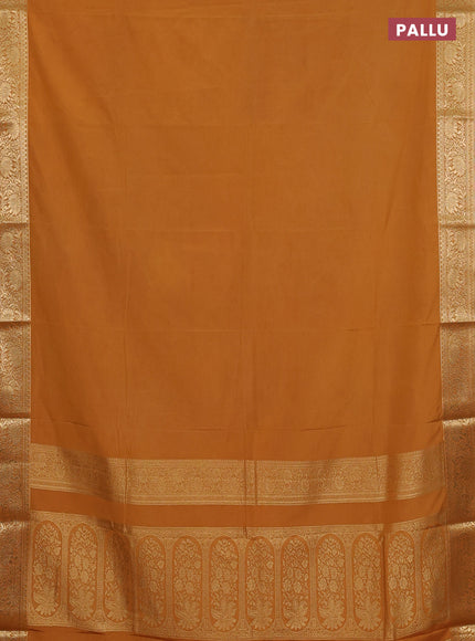 Semi mysore silk saree dark mustard with plain body and zari woven border