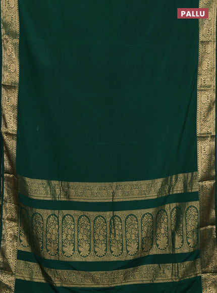 Semi mysore silk saree green with plain body and zari woven border