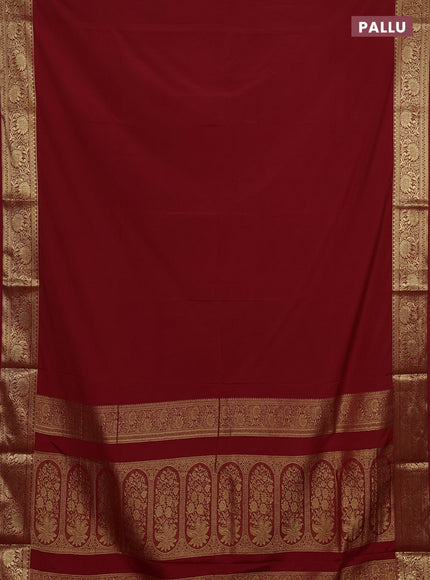 Semi mysore silk saree red shade with plain body and zari woven border