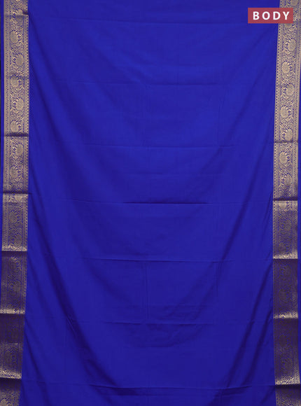 Semi mysore silk saree blue with plain body and zari woven border