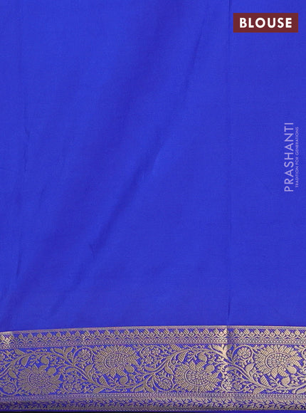 Semi mysore silk saree blue with plain body and zari woven border