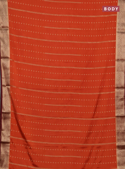 Semi mysore silk saree rustic orange and maroon with allover zari weaves and zari woven border