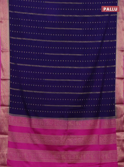 Semi mysore silk saree navy blue and pink with allover zari weaves and zari woven border