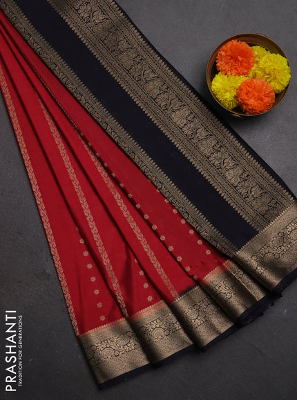Semi mysore silk saree red and dark navy blue with allover zari weaves and zari woven border