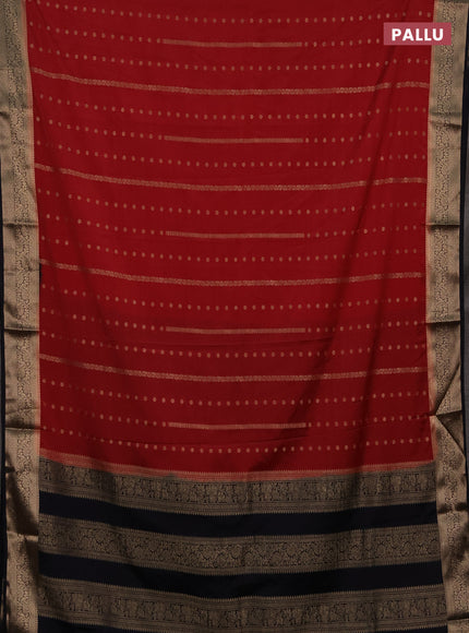 Semi mysore silk saree red and dark navy blue with allover zari weaves and zari woven border