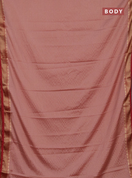 Semi mysore silk saree dark peach and maroon with allover zari checked pattern and zari woven border