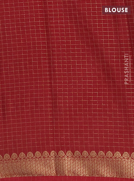 Semi mysore silk saree dark peach and maroon with allover zari checked pattern and zari woven border