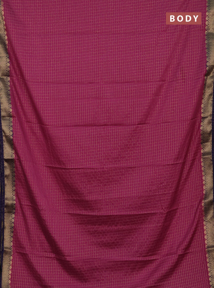 Semi mysore silk saree mauve pink and navy blue with allover zari checked pattern and zari woven border