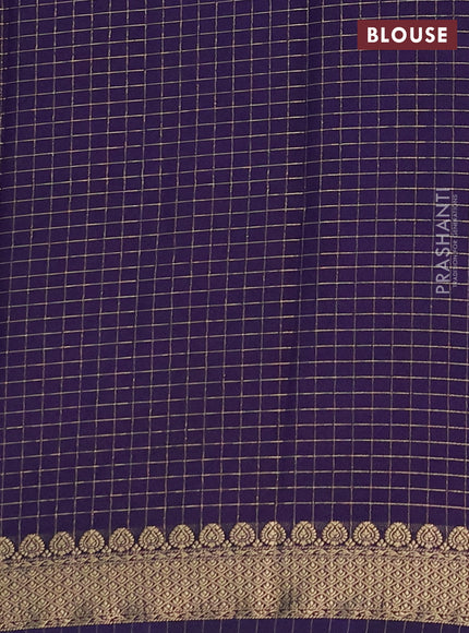 Semi mysore silk saree mauve pink and navy blue with allover zari checked pattern and zari woven border