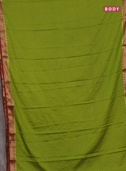 Semi mysore silk saree light green and brown with allover zari checked pattern and zari woven border