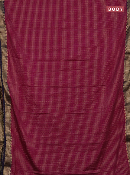 Semi mysore silk saree wine shade and navy blue with allover zari checked pattern and zari woven border