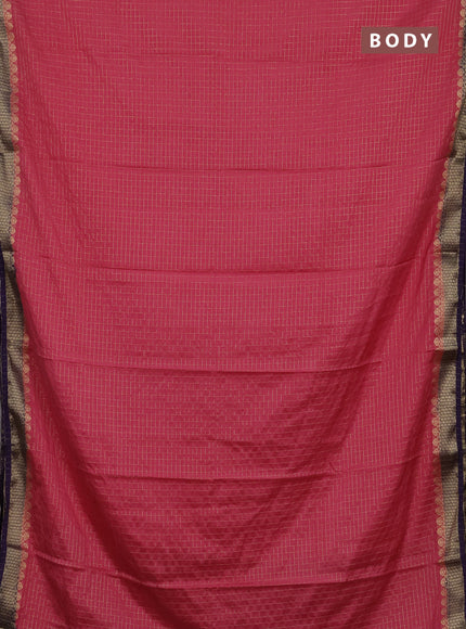 Semi mysore silk saree peach pink and violet with allover zari checked pattern and zari woven border