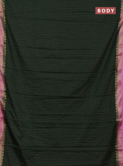 Semi mysore silk saree bottle green and lotus pink with allover zari checked pattern and zari woven border