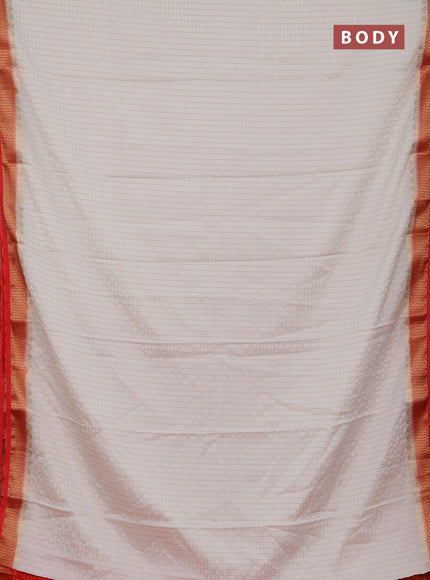 Semi mysore silk saree off white and orange with allover zari checked pattern and zari woven border