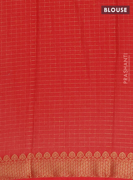 Semi mysore silk saree off white and orange with allover zari checked pattern and zari woven border