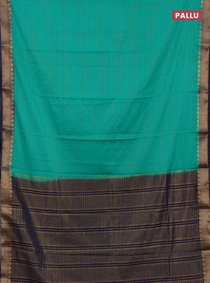 Semi mysore silk saree teal green and navy blue with allover zari checked pattern and zari woven border