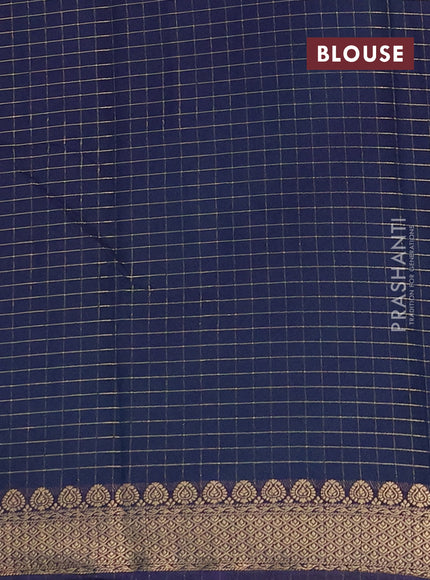 Semi mysore silk saree teal green and navy blue with allover zari checked pattern and zari woven border
