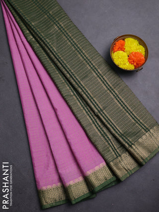 Semi mysore silk saree lotus pink and green with allover zari checked pattern and zari woven border