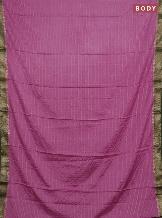 Semi mysore silk saree lotus pink and green with allover zari checked pattern and zari woven border