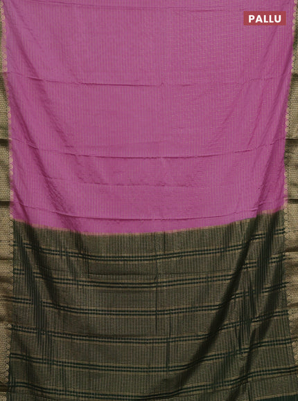 Semi mysore silk saree lotus pink and green with allover zari checked pattern and zari woven border