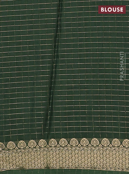 Semi mysore silk saree lotus pink and green with allover zari checked pattern and zari woven border