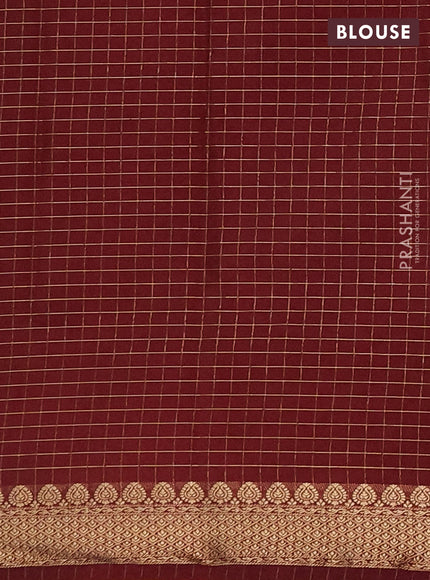 Semi mysore silk saree orange and maroon with allover zari checked pattern and zari woven border