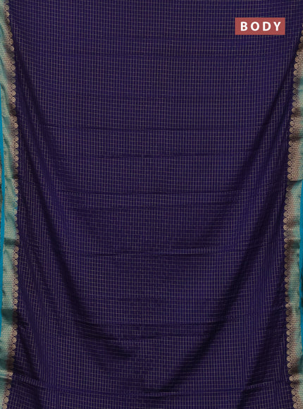 Semi mysore silk saree navy blue and teal green with allover zari checked pattern and zari woven border