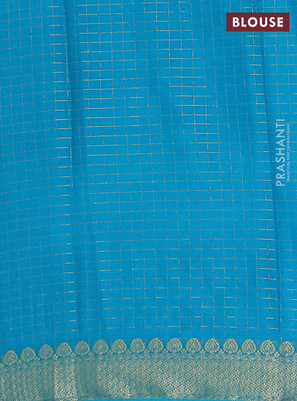 Semi mysore silk saree navy blue and teal green with allover zari checked pattern and zari woven border