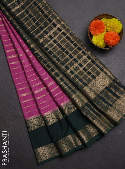 Semi mysore silk saree lotus pink and green with allover zari weaves and rettapet zari woven border