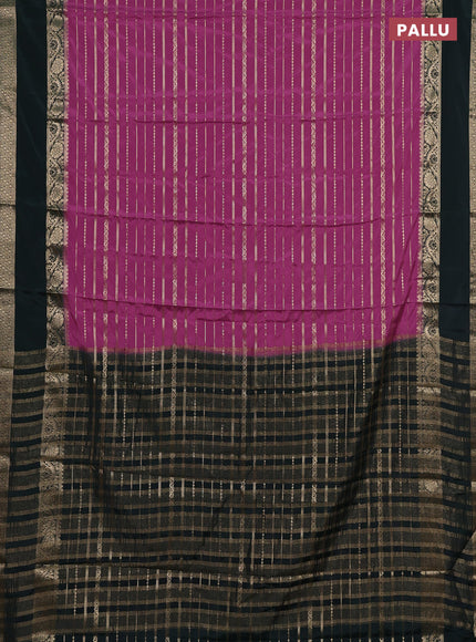Semi mysore silk saree lotus pink and green with allover zari weaves and rettapet zari woven border