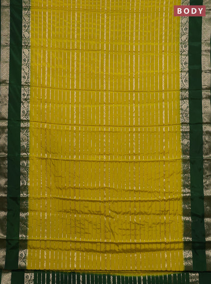 Semi mysore silk saree mustard green and green with allover zari weaves and rettapet zari woven border