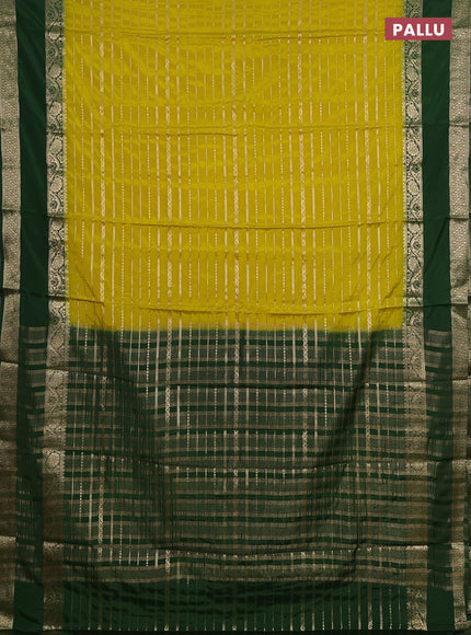 Semi mysore silk saree mustard green and green with allover zari weaves and rettapet zari woven border