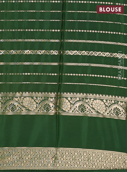 Semi mysore silk saree mustard green and green with allover zari weaves and rettapet zari woven border