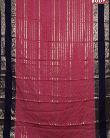 Semi mysore silk saree peach pink and navy blue with allover zari weaves and rettapet zari woven border