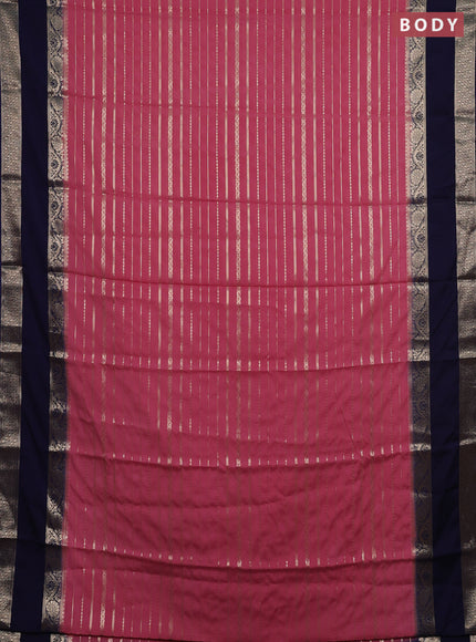 Semi mysore silk saree peach pink and navy blue with allover zari weaves and rettapet zari woven border
