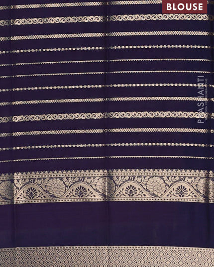 Semi mysore silk saree peach pink and navy blue with allover zari weaves and rettapet zari woven border