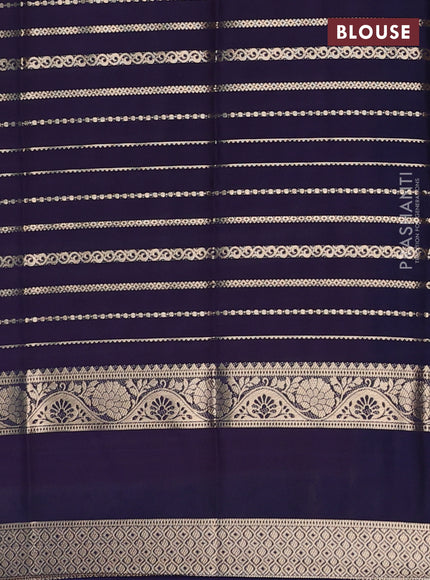 Semi mysore silk saree peach pink and navy blue with allover zari weaves and rettapet zari woven border