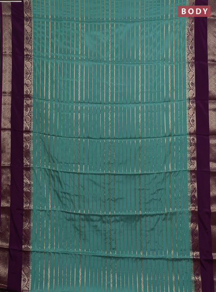 Semi mysore silk saree peastel green and purple with allover zari weaves and rettapet zari woven border
