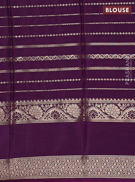 Semi mysore silk saree peastel green and purple with allover zari weaves and rettapet zari woven border