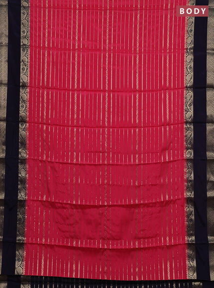Semi mysore silk saree pink and navy blue with allover zari weaves and rettapet zari woven border