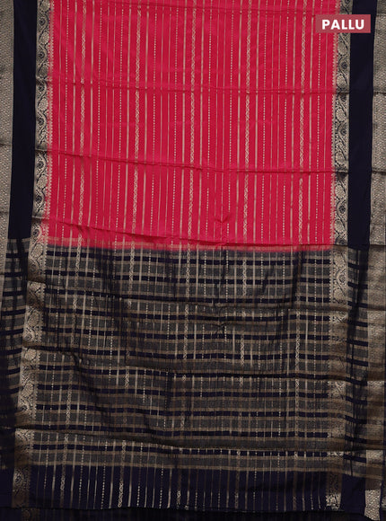 Semi mysore silk saree pink and navy blue with allover zari weaves and rettapet zari woven border