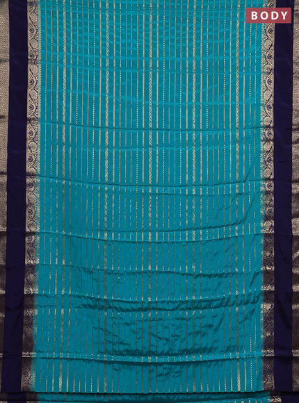Semi mysore silk saree teal green and navy blue with allover zari weaves and rettapet zari woven border