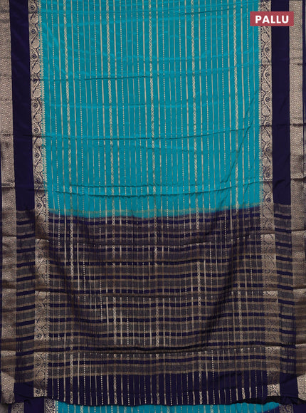 Semi mysore silk saree teal green and navy blue with allover zari weaves and rettapet zari woven border