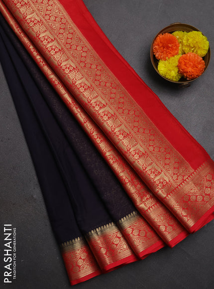 Semi mysore silk saree dark navy blue and red with plain body and zari woven border