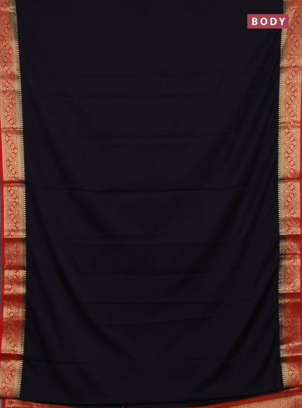 Semi mysore silk saree dark navy blue and red with plain body and zari woven border