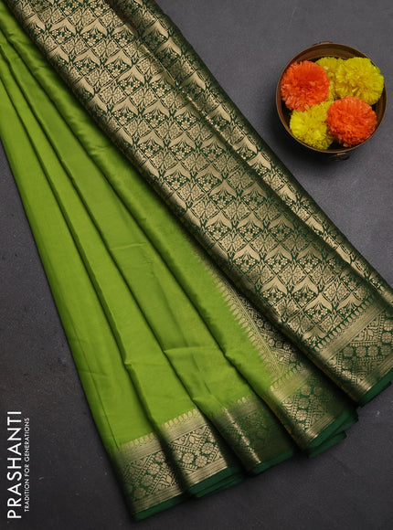 Semi mysore silk saree light green and green with plain body and zari woven border