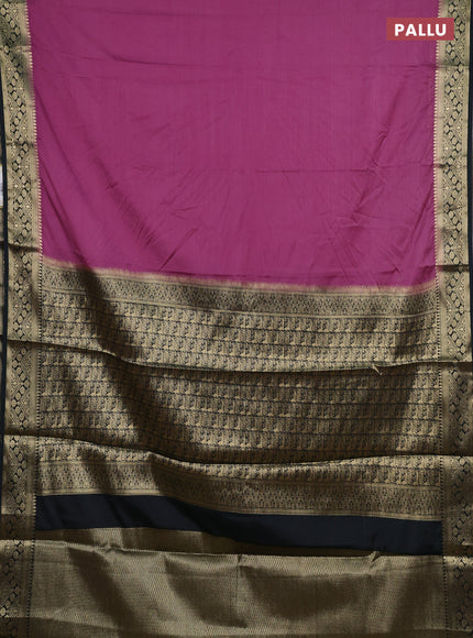Semi mysore silk saree mauve pink and black with plain body and zari woven border