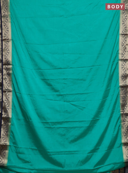 Semi mysore silk saree teal green and navy blue with plain body and zari woven border