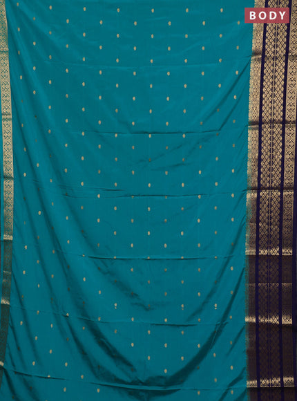 Semi mysore silk saree teal green and navy blue with zari woven buttas and long zari woven border